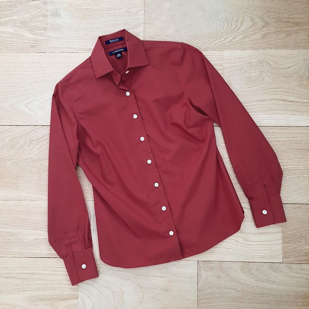 NWOT Lands' End Wrinkle-Free Broadcloth Button-Down Blouse, Burgundy, 00P